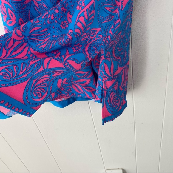 Lilly Pulitzer Jada Off-The-Shoulder Romper  Size 0 Pink Blue Missing Tie Waist - Picture 6 of 15